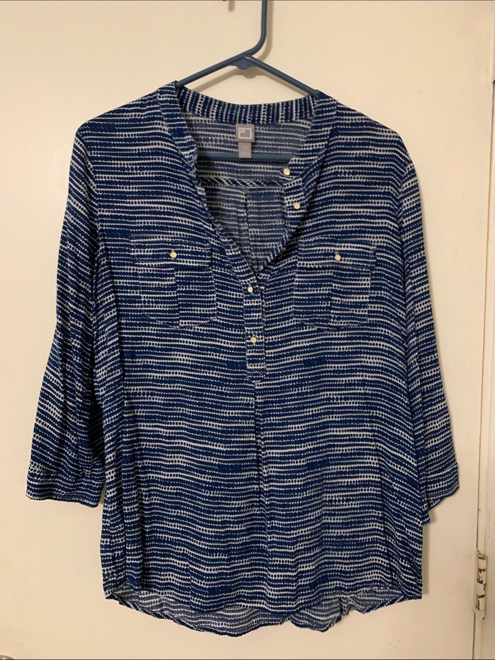 jcpenney Blue and White Striped Button-Front Blouse